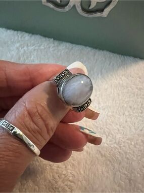 Vintage Rare Lace Blue Agate Solid Sterling Silver Ring